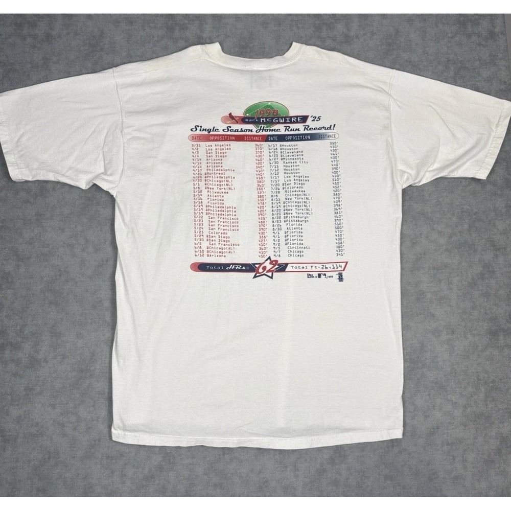Vintage 1998 Mark McGwire 62 Home Run Record T Shirt XL Pro Player Cardinals